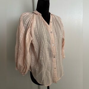 Lauren Conrad Women's Blouse Size Medium Long Sleeve Light Weight Pink Floral